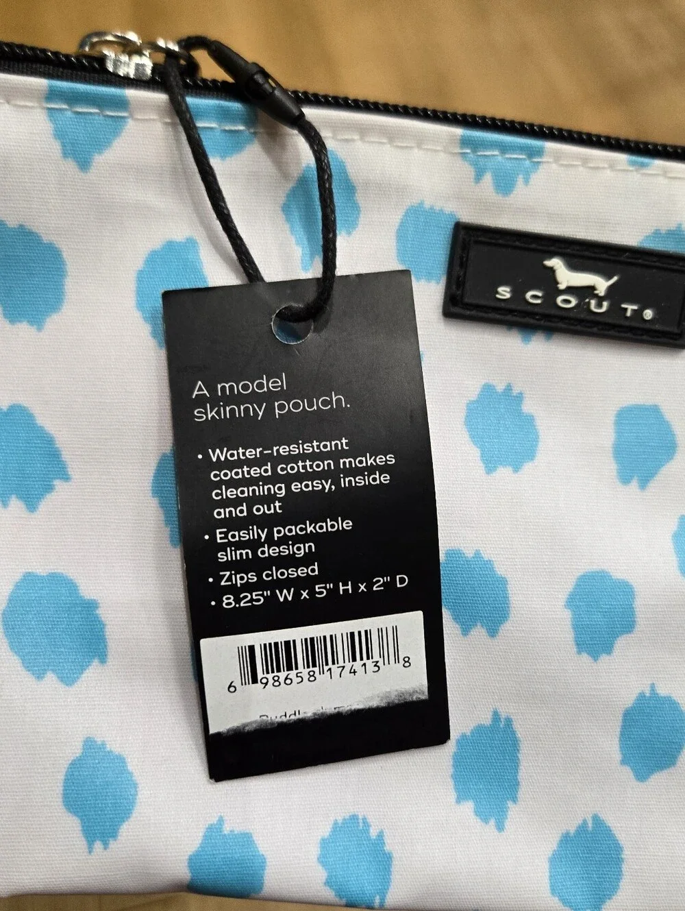 SCOUT Twiggy White Pouch with Aqua Blue Spot Print